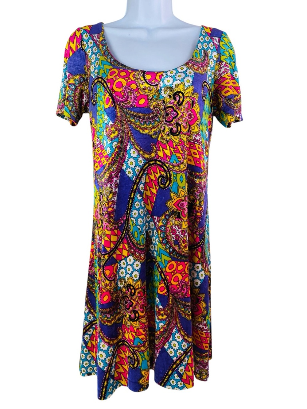 Betsey Johnson Vintage 90’s Y2K Velvet Psychedelic Floral Skater Dress Size L